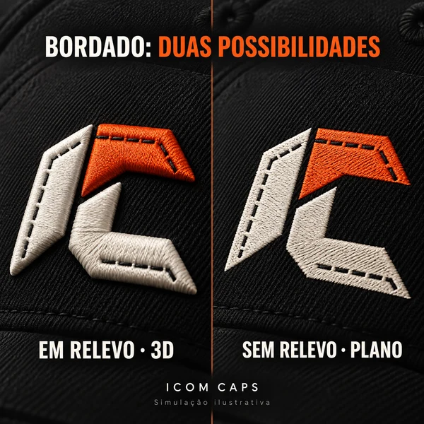 Comparação de bordado em relevo 3D e bordado plano